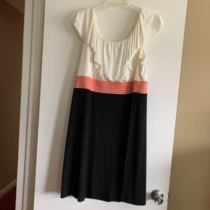 Ivory, Peach & Black ruffle dress